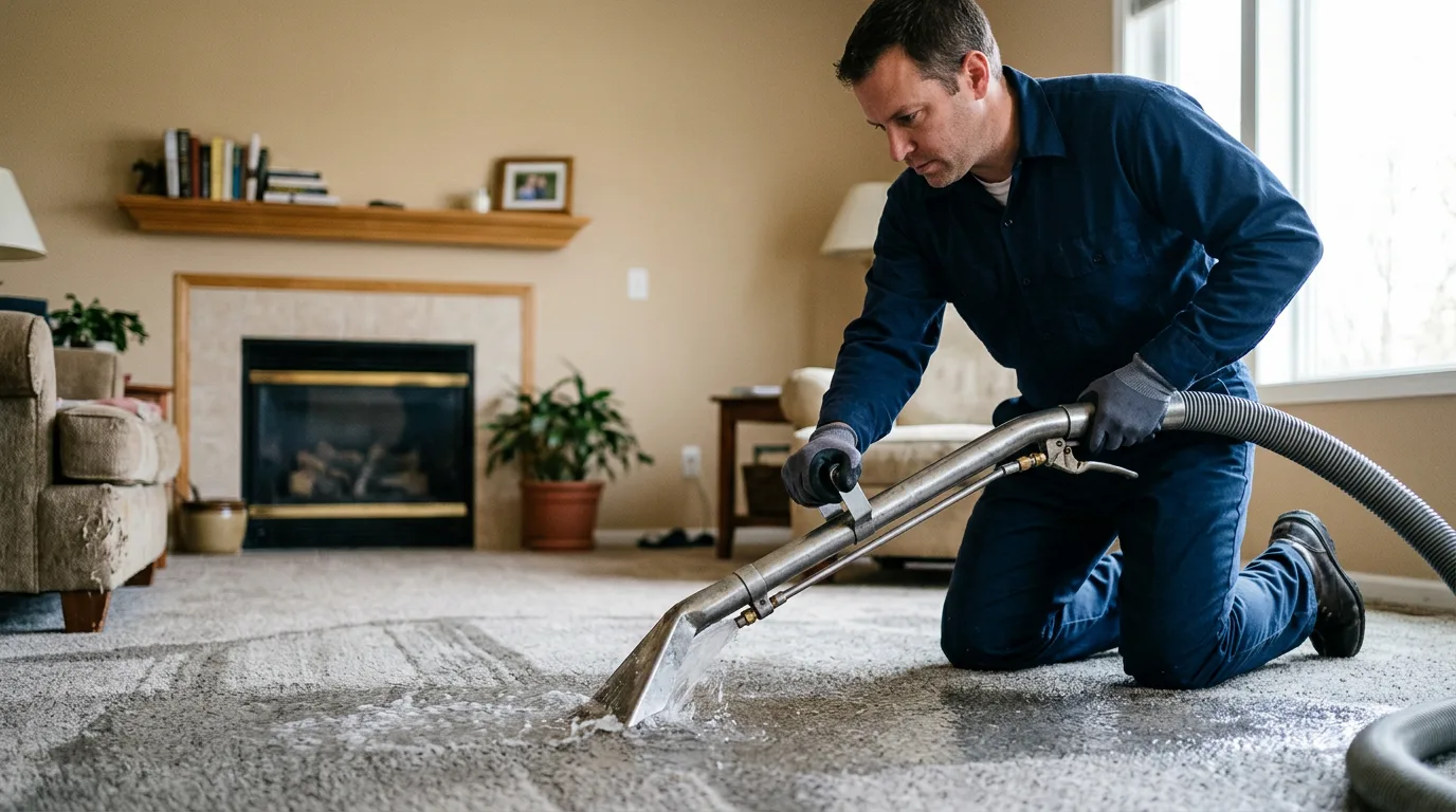 Water damage restoration technician working near Ogallah, KS